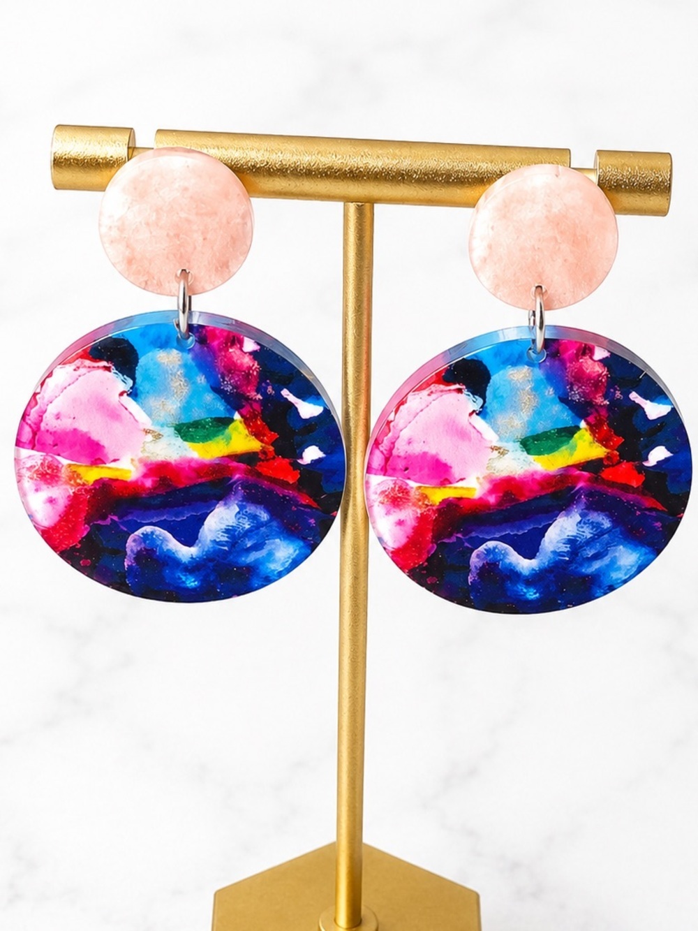 Colorful Abstract Ink Art Acrylic Dangle Earrings